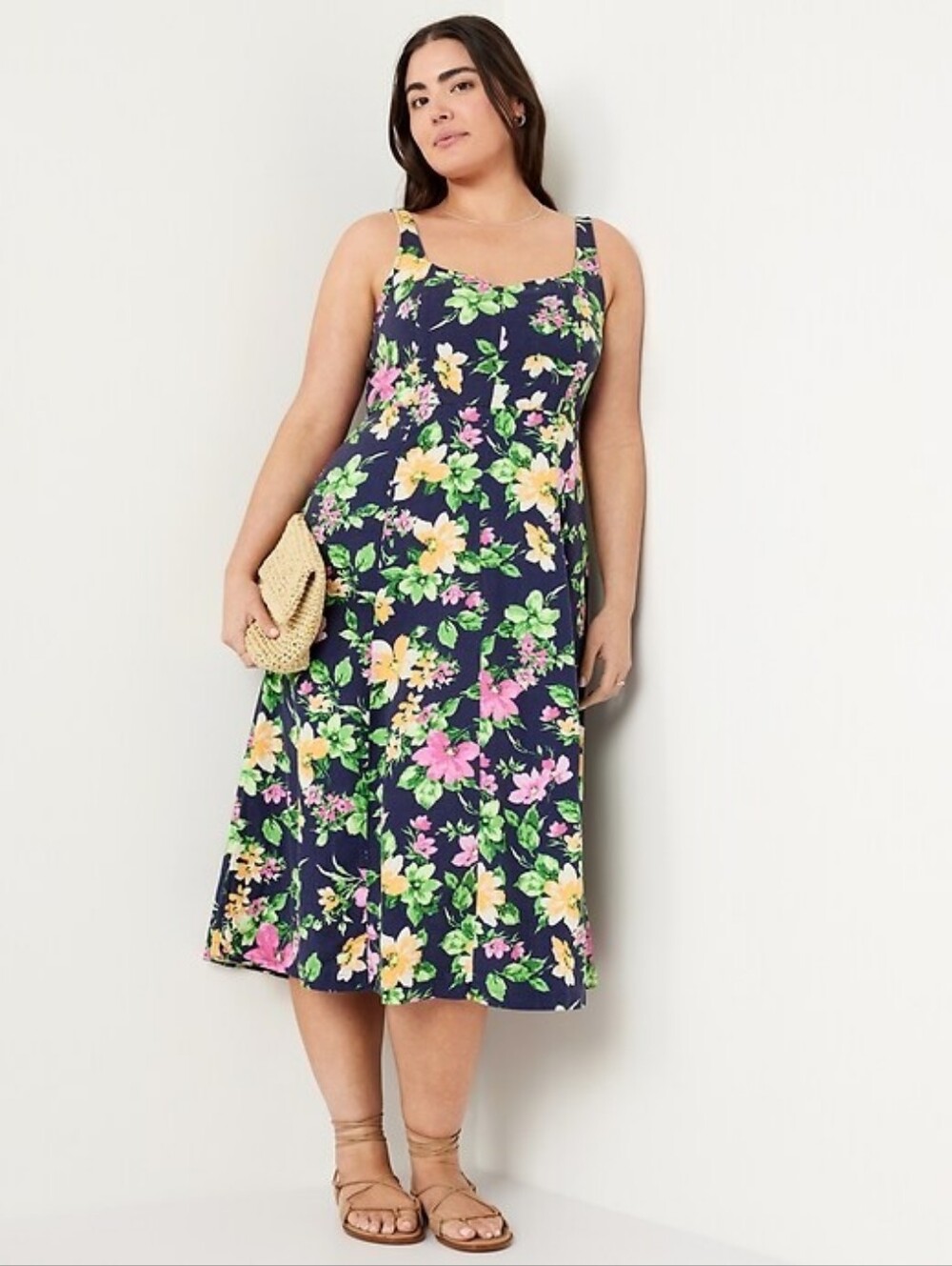 Old Navy Linen Floral Sweetheart Neckline Summer Lightweight Midi Dress Size 4X